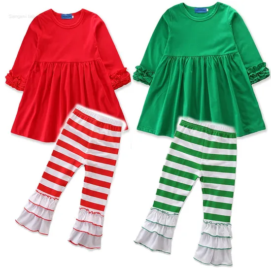 Wholesale Bulk High Quality Kids Clothing Plaid Icing Ruffle Leggings Christmas Girl Outfit Set
