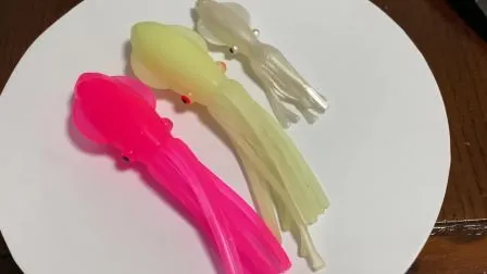 Soft Luminous Octopus Trolling Saltwater Bait Squid Skirt Fishing Lures Glow in Dark, 4.13inch Squid Lure 