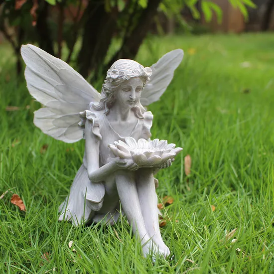 15cm 5.9inch Outdoor Garden Resin Solar Glowing Wings Girls Jewelry Wholesale Fairy Bird Feeder Ornaments 