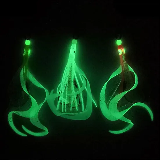 Bionic Squid Hook String Luminous Lure Bait Fishhooks Saury Octopus Skin Skirt 