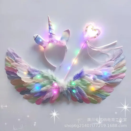 Glowing Feather Wings, Colorful Children′s Glittering Back Decorations, and Props for Little Girls to Perform on Stage 