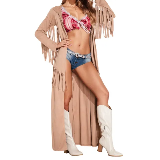 Stylish Deluxe Fringe Suede Cowgirl Costume Coat for Women 