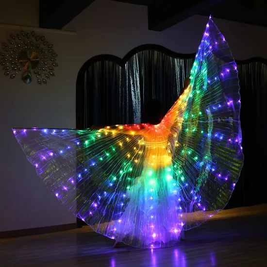 Children′s LED Luminous Wings Belly Dance Cloak 360 Degree Fluorescent Butterfly Wings Five Color Performance Luminous Props 