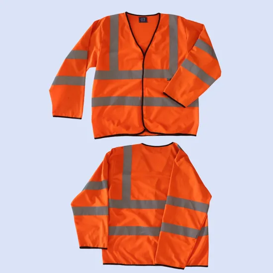 Long Sleeve Orange Safety Jacket with Grey Reflective Strap 