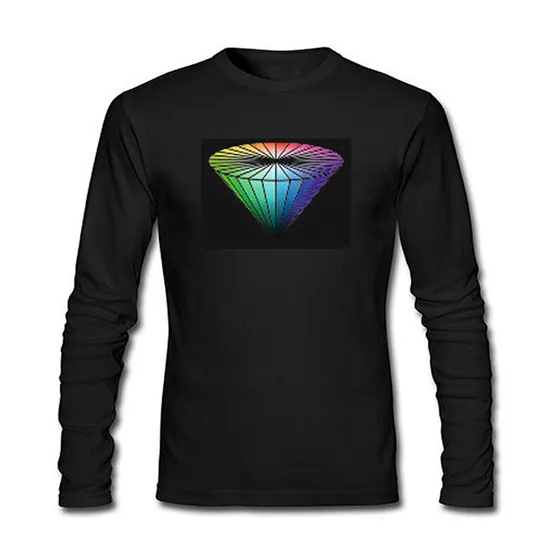 2024 New Cool LED Voice Controlled Light Clothing Bar Disco Wave Brand Round Neck Short