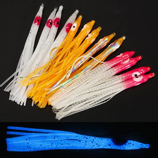 10PCS/Bag Luminous Squid Skirts Soft Lure Octopus Glow Rubber Fishing Artificial Bait 